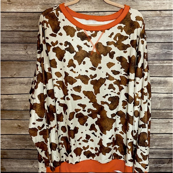 #1356 Super Cozy Cow Print Long Sleeve Sweater Top - Picture 17 of 17